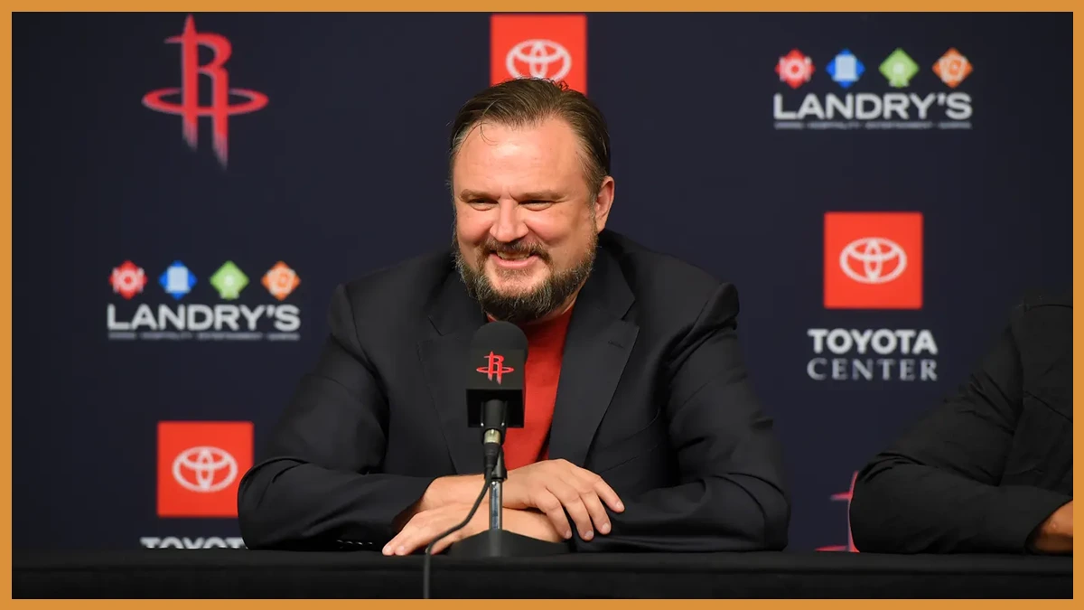 Daryl Morey at a Houston Rockets press conference